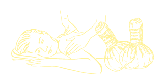 Eine Zeichnung, die eine Massage darstellt. Fu&szlig;reflexzonenmassage